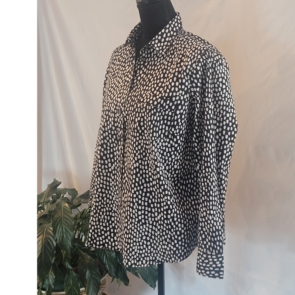 J.Crew Womens XXL Black White Abstract Dot Button Down Shirt Stretch Blouse
